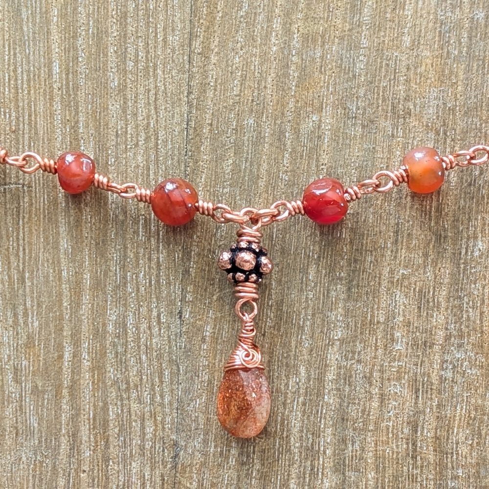 Elegant Carnelian Agate Necklace Artisan Crafted Copper Chain - Picture 5 of 15